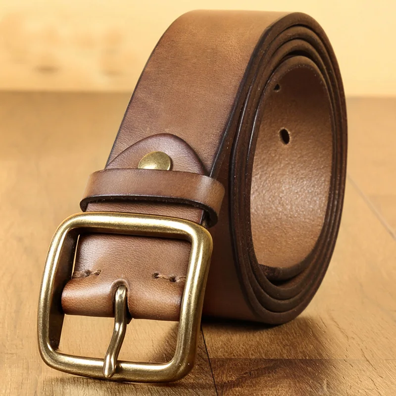 

Western Genuine Leather Copper Pin Buckle Men Belt Fashion Cowhide Leather Jeans Causal Pants Belt for mens