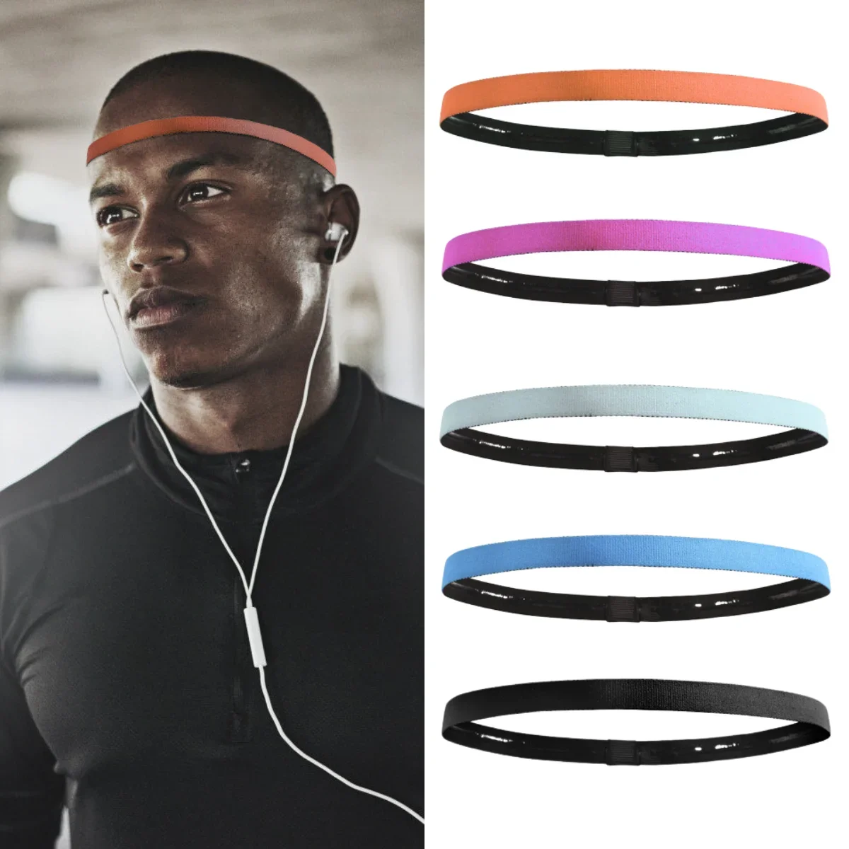 New Sports Headband Sweatband Unisex Men Women Gym Running Yoga Hair Bands Stretch Elastic Silicone Anti-slip Sports Sweatband