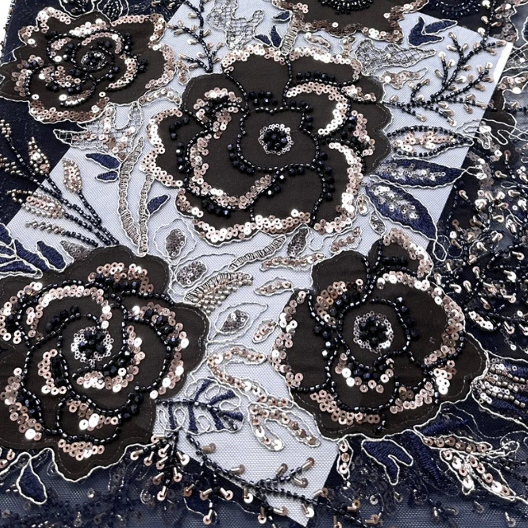 

Elegant Floral Tulle Lace Fabric African Sequin Trailing Vine Multicolor For Sewing Bridal Wedding Evening Party Dress Material