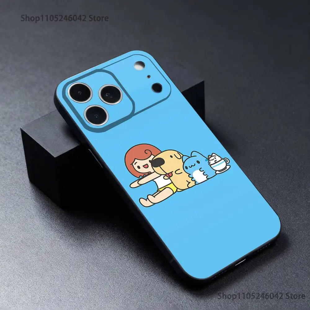 Capa de telefone fofa B-Bugcat Capoo para iPhone 17,16,15,14,13,12,11,Pro,XS,Max,XR,Plus,E,SE4,Mini capa macia preta