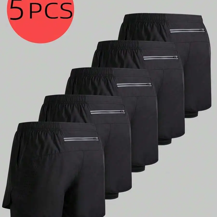 

5 Pcs Mens Quick-Dry Knee-Length Shorts For Running Fitness Outdoor Sports Casual Wear