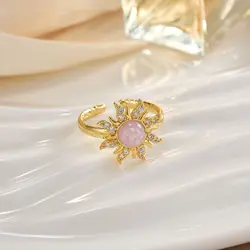 Rapunzel Crown Rings Women Girls Accessories Gold Plated Sun Rings Cat's Eye Adjustable Party Jewelry Engagement Gifts For Her
