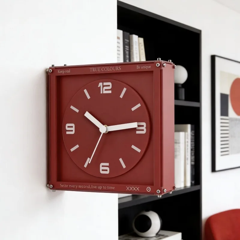 

Red Corner Clock Wall Mounted Double Sided Clock Living Room Modern Clocks Noiseless Minimalist Nordic Creative Watch Home Decor