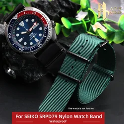 Integrated Waterproof Nylon Watch Strap For Seiko No.5  Black Green Water Ghost SRPD79K1 SRPD77K1 SRPJ37K1 Watch Band 22mm Belt