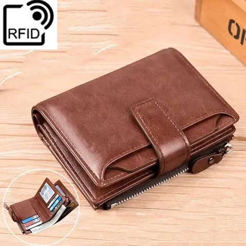 Men's Coin Purse Wallet RFID Anti-theft Man Leather Wallet Zipper Business Card Holder Money Bag Wallet Male