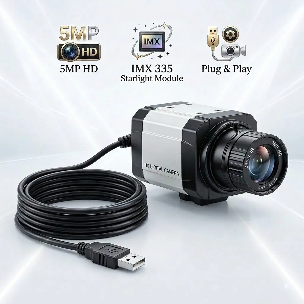Cámara USB Industrial 5MP/1080P IMX335 UVC Plug and Play, Webcam 30fps con Lente de 2.8/4/6/8/12/16/25mm para Visión Artificial y Reconocimiento Facial