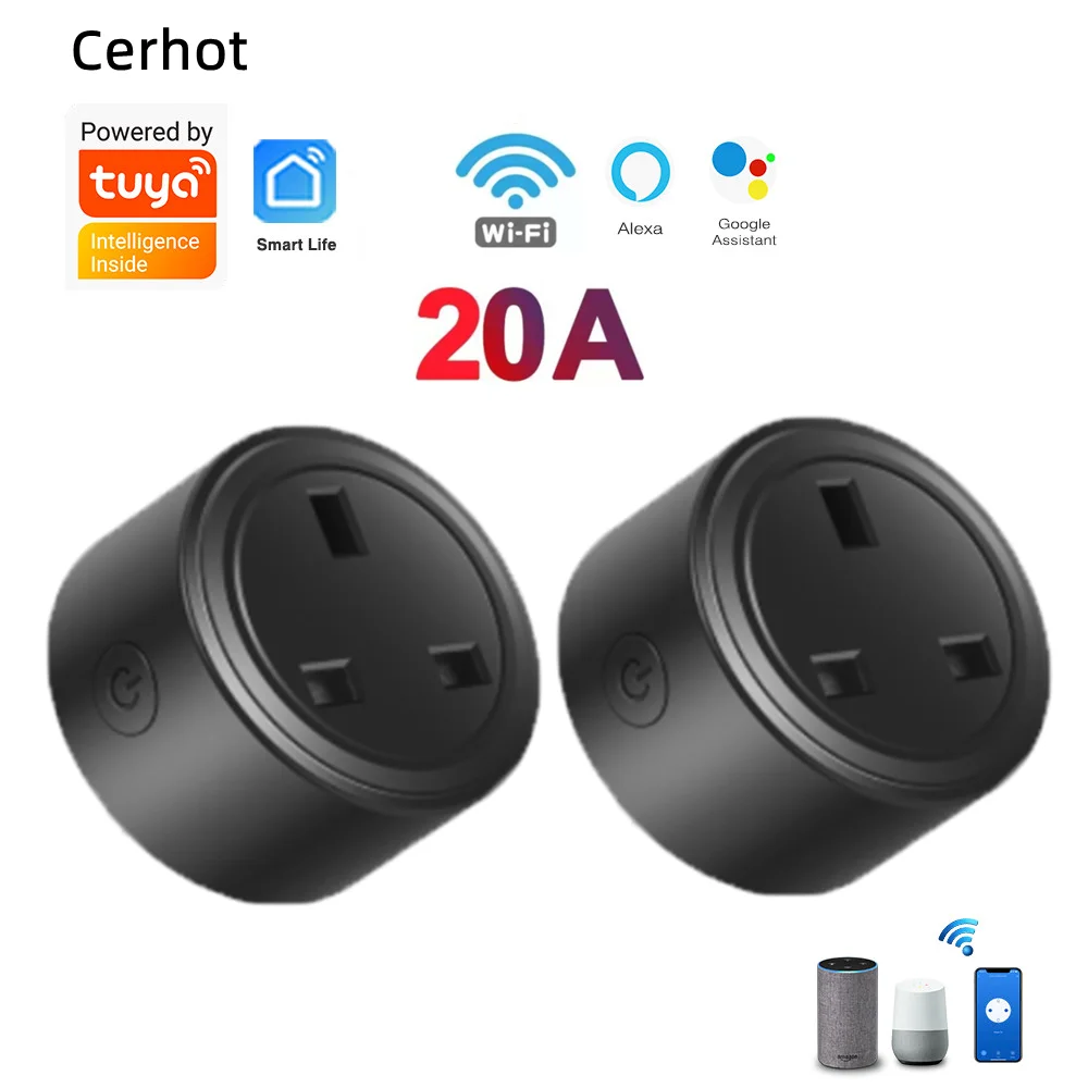 Cerhot Tuya WiFi Smart Socket UK Plug 3pin Adapter Home Alexa Voice Control With Energy Monitering Timer Function Power Outlet