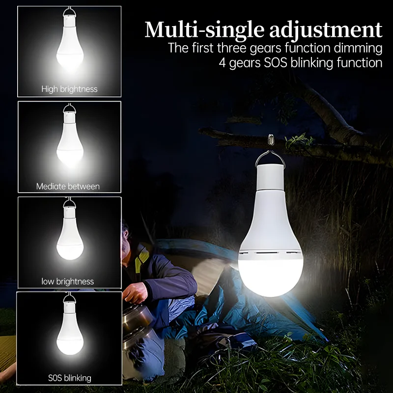 USB Charged Solar Bulb Light Hanging Waterproof Emergency Lamp Portable Sunlight Powered Lamp Outdoor Powerful Camping Lights