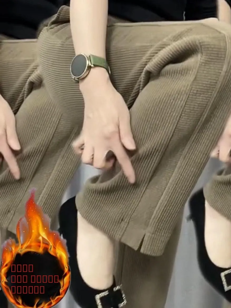 

Брюки Thiened Fce прямого кроя женские, осенне-зимние, вельветовые, универсальные, больших размеров, теплые, свободные, с высокой талией, повседневные, длинные...