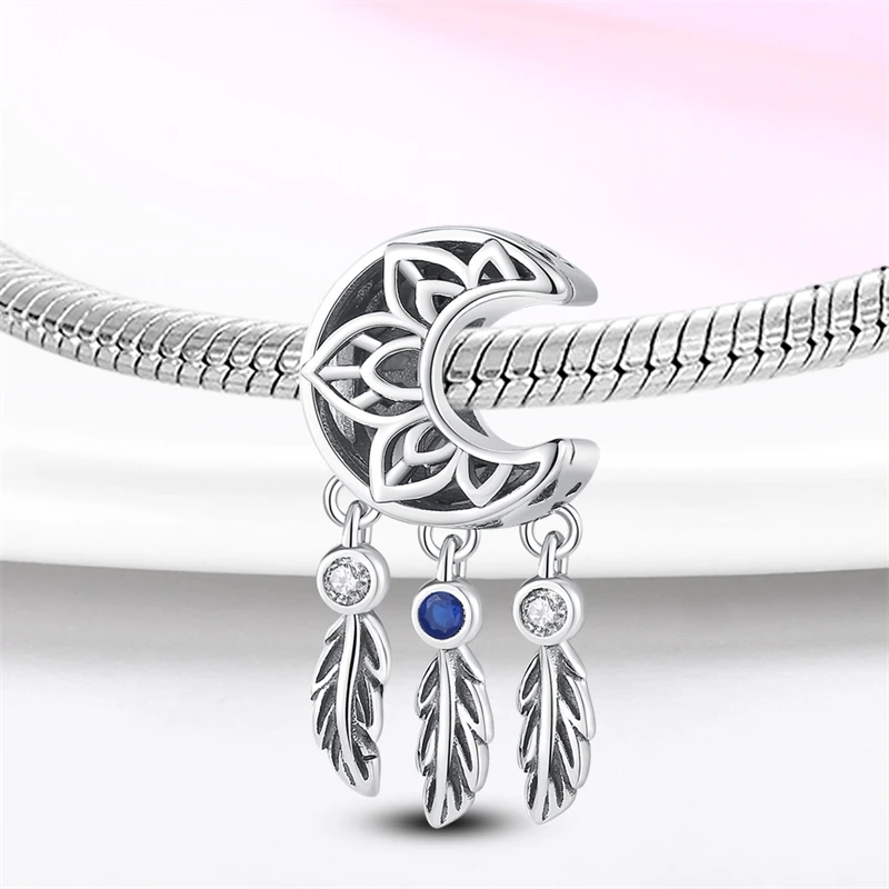 100% Real 925 Sterling Silver Feather Dreamcatcher Tassel Charms Beads Fit Original Qikaola Bracelet Bangle Fashion DIY Jewelry