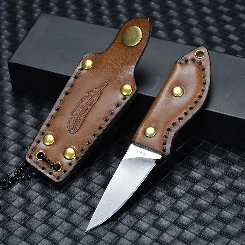 

Leather Handle Straight Knife M390 Steel Multi-functional Meat Slicer Knife Survival Knife Practical Field Exploration Knife