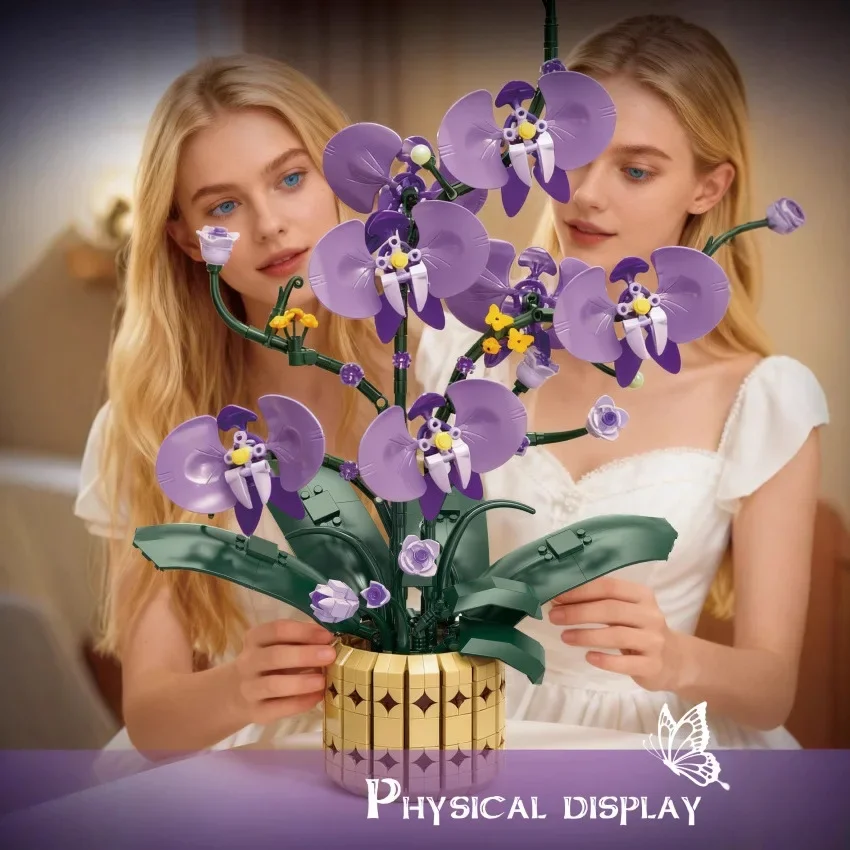 

832 детали: Конструктор «Орхидея Фаленопсис» с вазой для стабилизированных цветов, декор для дома, развивающая игрушка для детей, романтический подарок на праздник