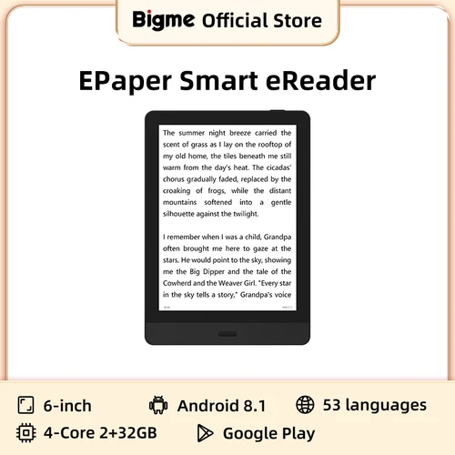 Imagen 1 del producto Bigme Read-lector de libros electrónicos de papel electrónico de 6 pulgadas, lector electrónico portátil, sistema abierto Android, compatible con aplicación Google Play y Kindle