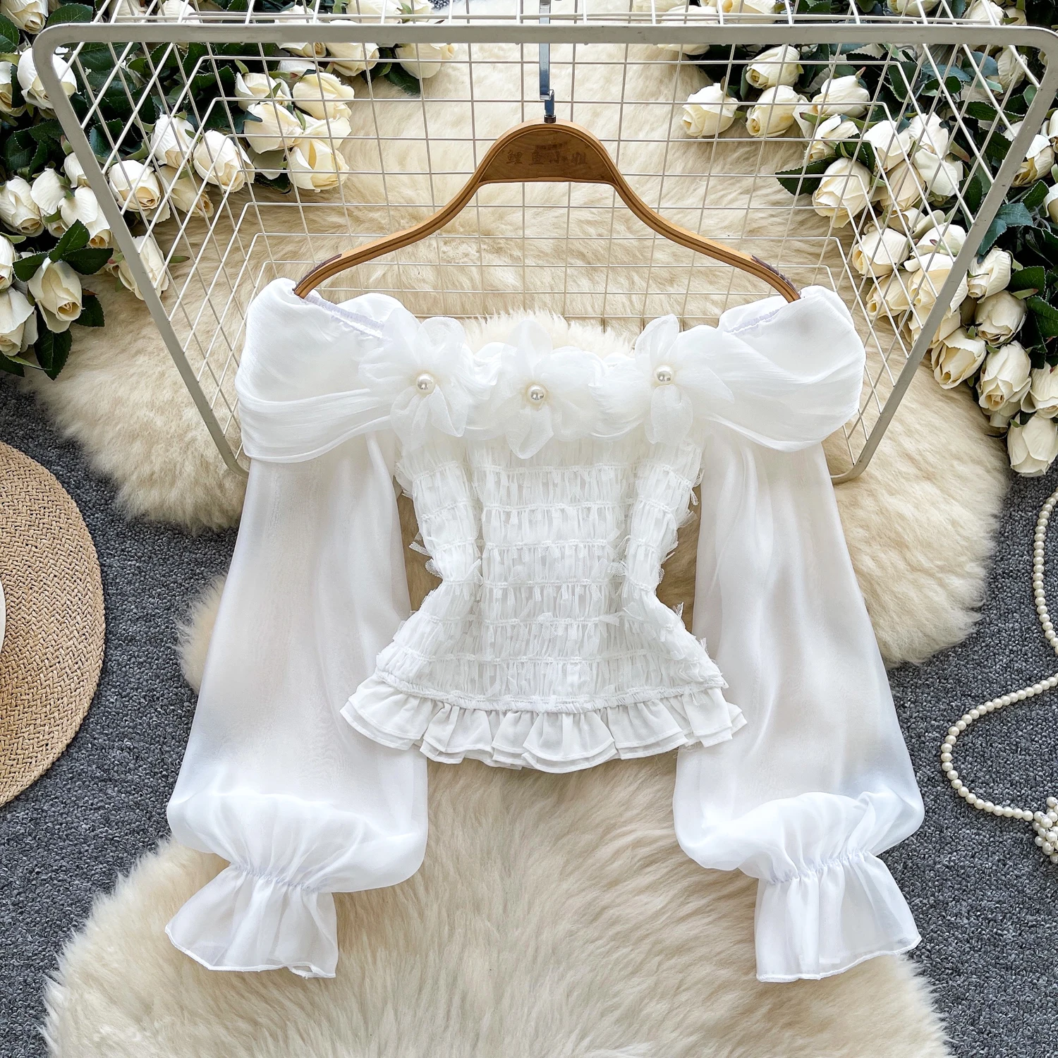 

Vintage Elegant sweet slash neck long sleeve Blouse Fashion Shirt Chic Top autumn women clothing