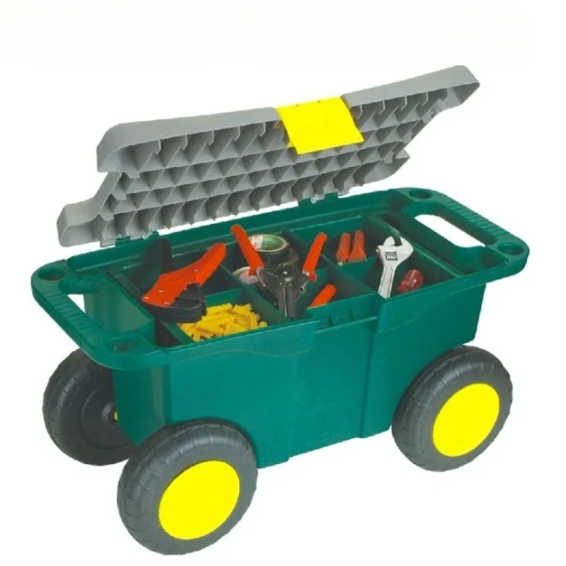 Multi functional double-layer wheeled mobile toolbox, portable plastic household large capacity toolbox