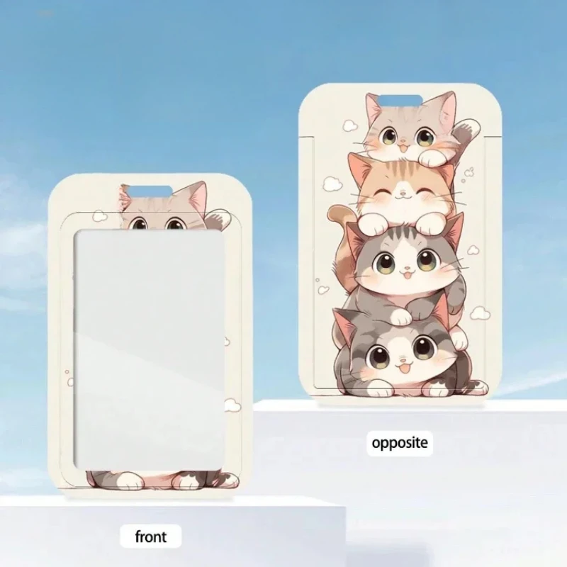 Titular do cartão vertical do gatinho com cordão, Titular do cartão de alto valor, Adequado para Kpop Idol Card Collect Organizer, Papelaria dos desenhos animados, Bonito