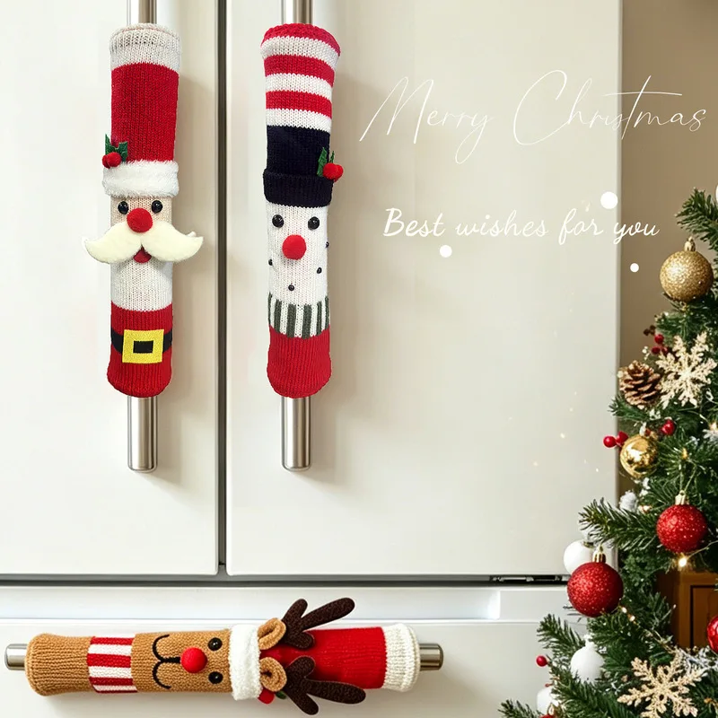 Christmas Decorations, Christmas‑Style Refrigerator Handle Covers, Door Handle Decorative Sleeves