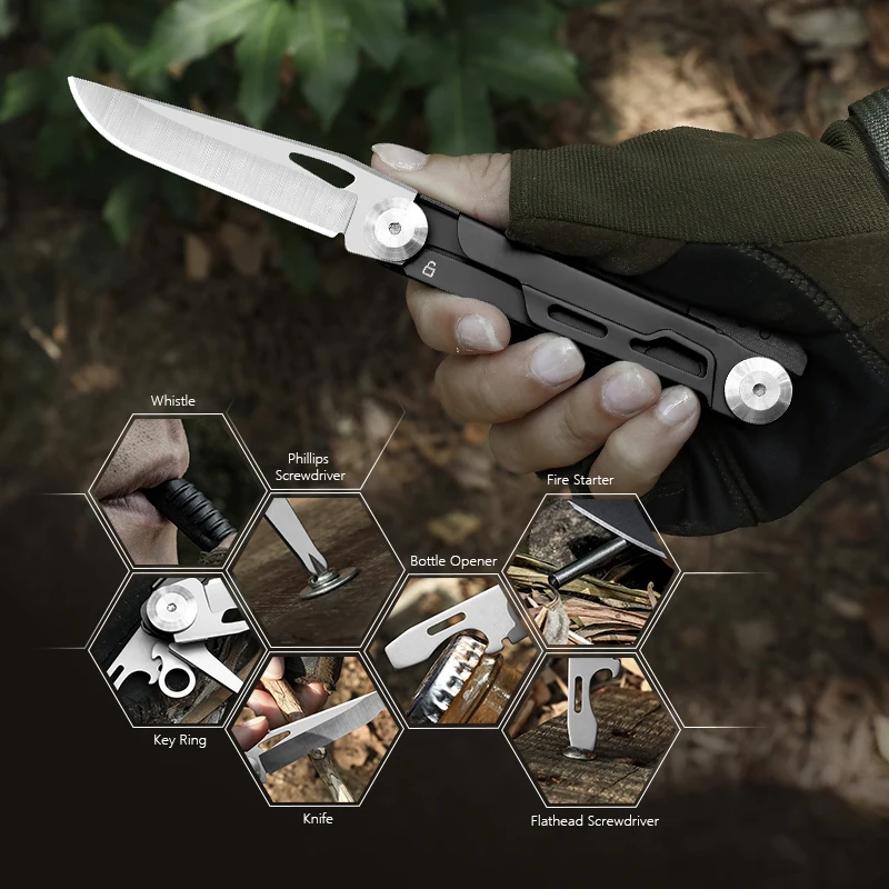 EDC Tactical Folding Pocket Knife Multi-tool Survival Camping with can opener Screwdriver sheath Perfect Man Gift Tool