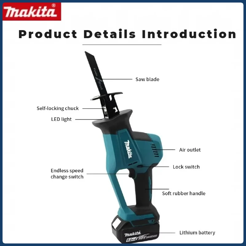 ماكيتا DJR189 اللاسلكي القابلة لإعادة الشحن الخشب فرش منشار قطع المعادن الكهربائية الترددية المنشار المحمولة 18 فولت أداة السلطة
