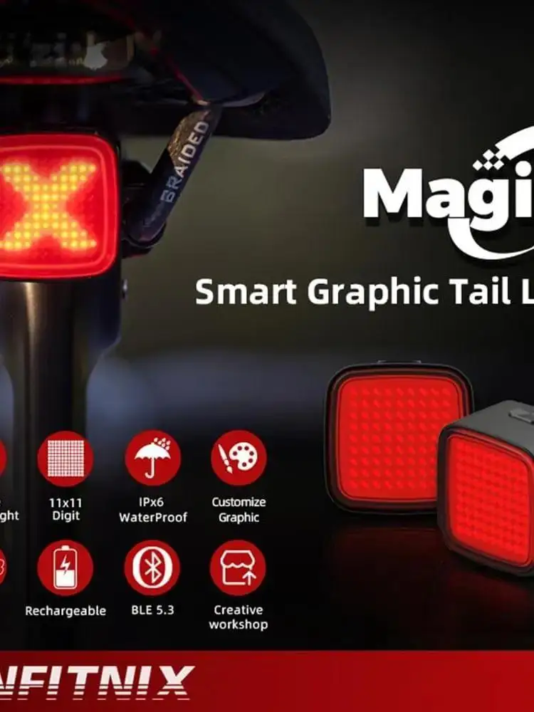 AliExpress Enfitnix MAGIQ Customizable Patterns Rear Bike Light Turn Signal Smart Braking Bright Bluetooth Expression Bicycle Taillight