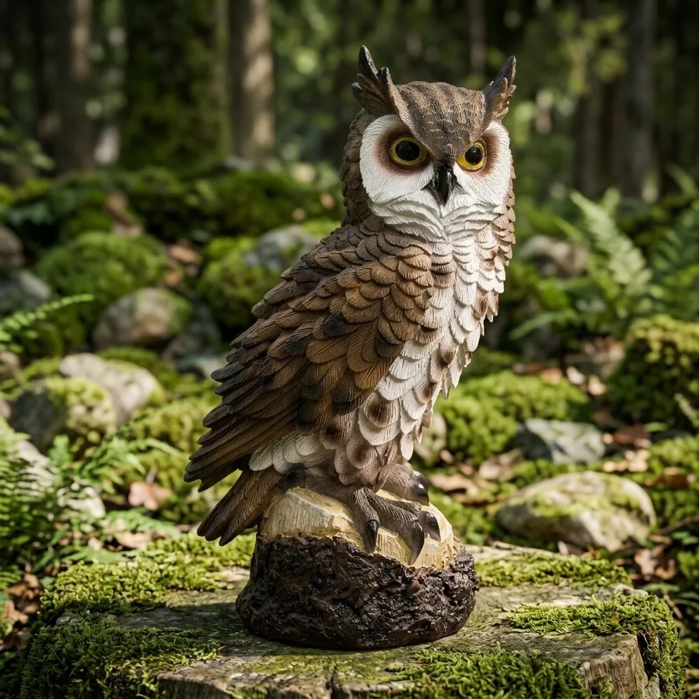 Home Art Craft Cute Decoration Owl Shape Resin Desktop Lifelike Indoor Garden Figurine Ornament Outdoor Anti-bird Collection
