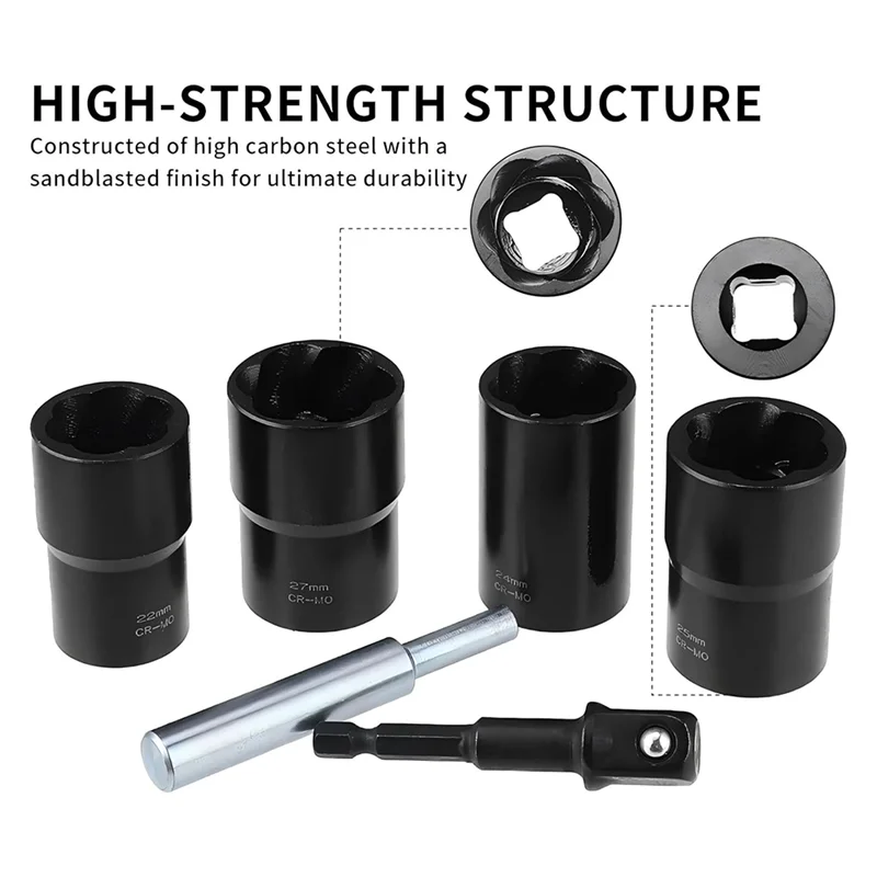 ABAE-6 Buah Alat Pelepas Mur Roda 1/2 Inci Soket Putar Metrik 22-27Mm Kit Pelepas Kunci Roda