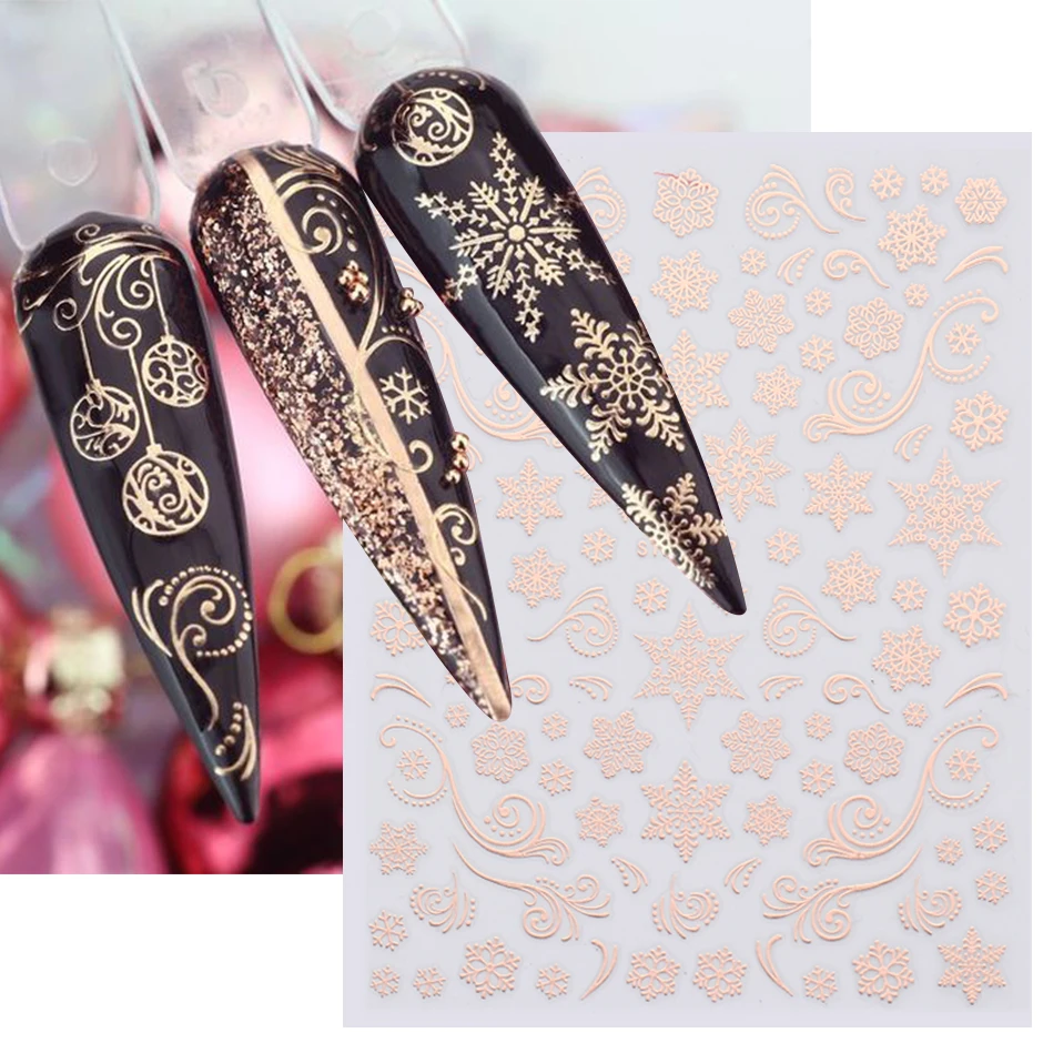 Snowflakes Stickers Winter Manicure 2022 Nails Laser Bronzing Rose Gold Nail Design New Year Slider Christmas Decor Foils SASTZG