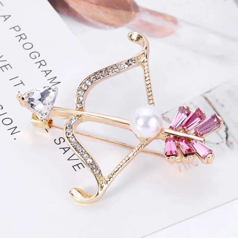Dan Run New Korean Style Pink Diamond Embedded Pearl Brooch Creative Arrow Alloy Rhinestone Glass Brooch Flower Jewelry