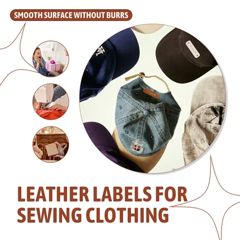 

60Pcs Handmade PU Leather Tags Faux Leather Sew On Labels Embellishment Knit Accessories With Holes For DIY Crafts