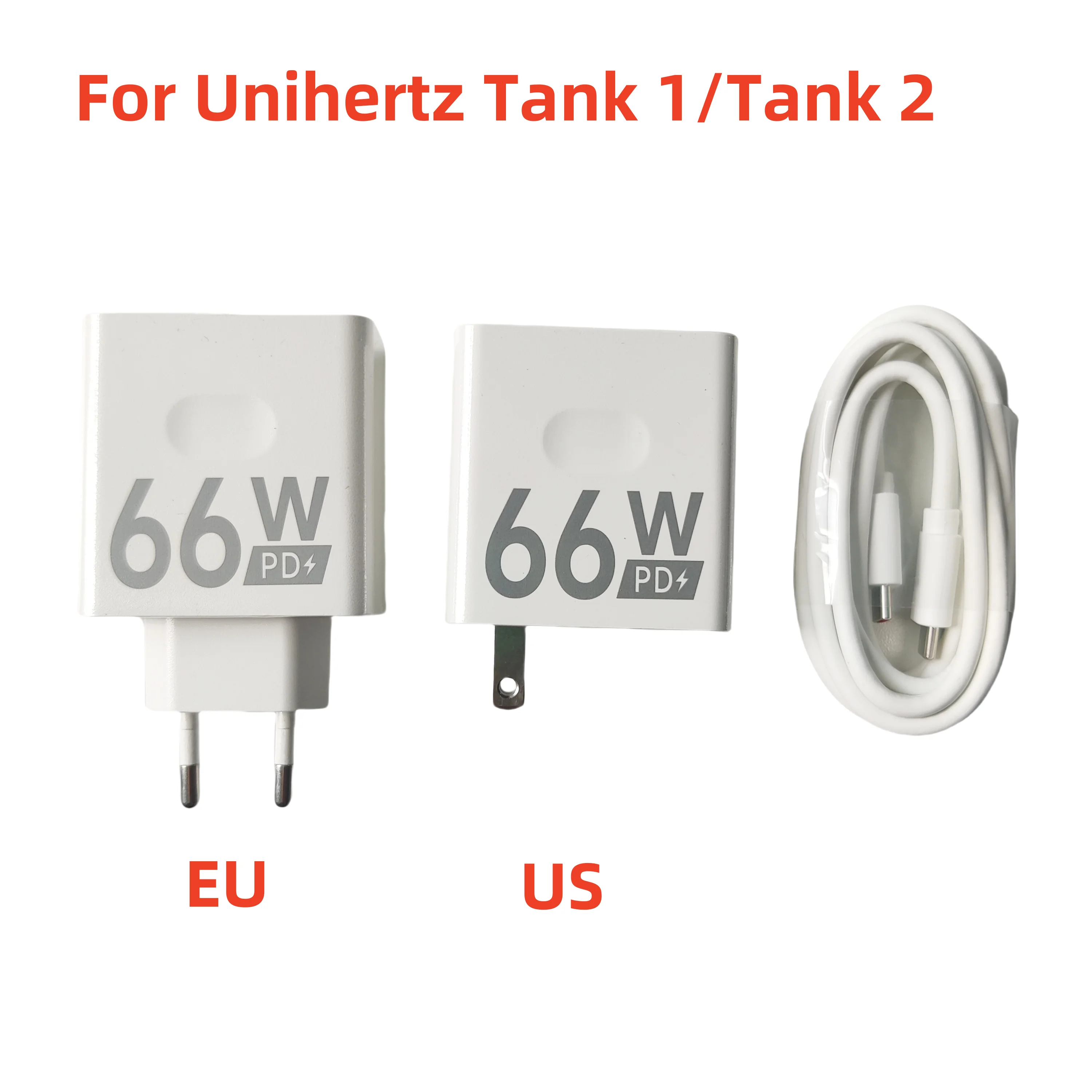 Adapter szybkiego ładowania 66W do telefonu Unihertz Tank 2 Tank 1 8849 Shark z wtyczką EU US + podwójny kabel USB typu C — zdjęcie produktu 7