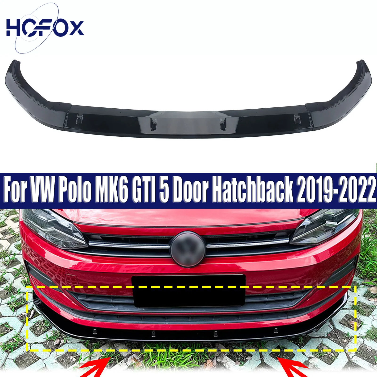 

For VW Polo MK6 GTI 5 Door Hatchback 2019-2022 Front Bumper Lip Spoiler Splitter Diffuser