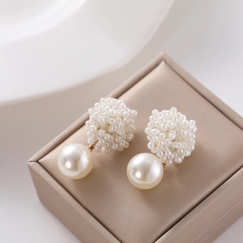 UZ Fashion Pearl Crystal Round Ball Stud Earrings For Women Wedding Earring Party Jewelry