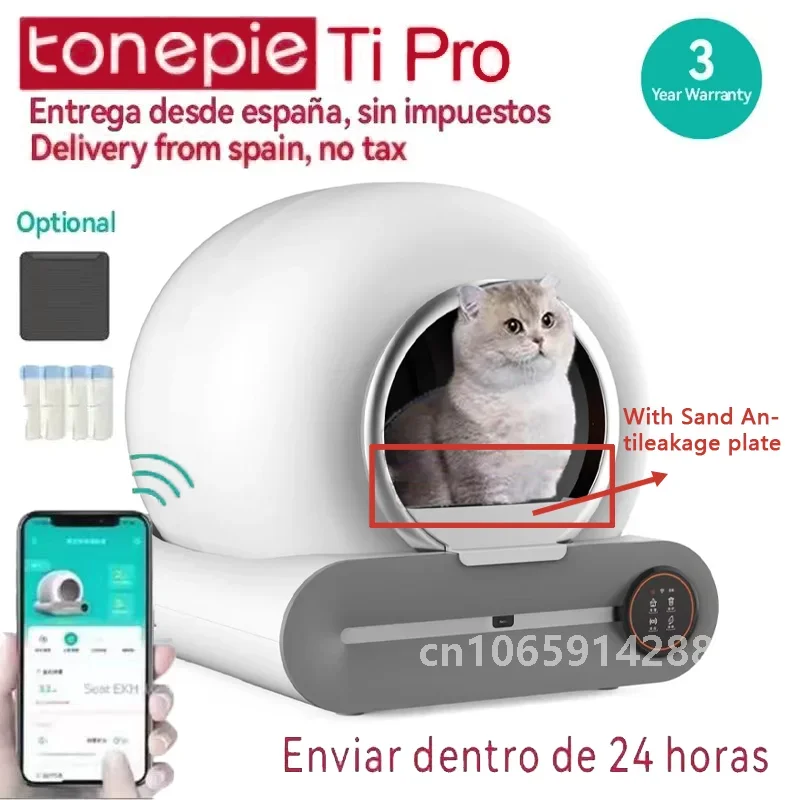 【Ship From Spain】【English Version】Tonepie Automatic Smart Cat Litter Box App Control Pet Toilet Litter Tray Ionic Deodorizer 65L