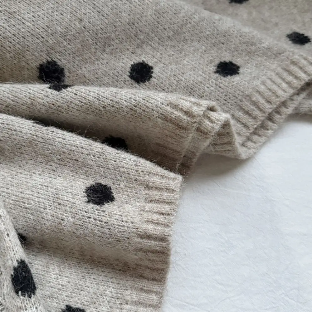 الترفيه طويلة الأكمام متماسكة سترة قصيرة فضفاضة لينة نقطة الكروشيه تريكو المرأة أعلى الخريف الحلو الفتاة البلوز المرأة #1