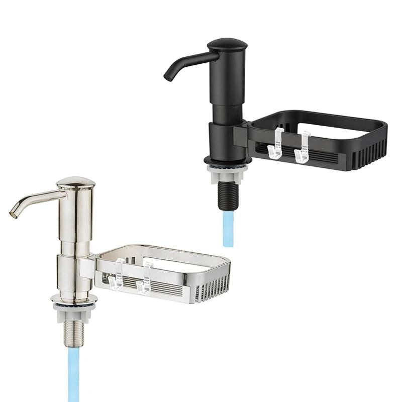 ABNO-dispensador de jabón para fregadero de cocina, bomba dispensadora de jabón integrada con soporte de esponja, cabezales de bomba ABS debajo del mostrador