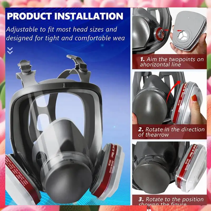 2X Full Mask Dust-Proof Full Respirator Nuclear Mask, With Filters Protection Dust Mask For Painting Protection-ABJU