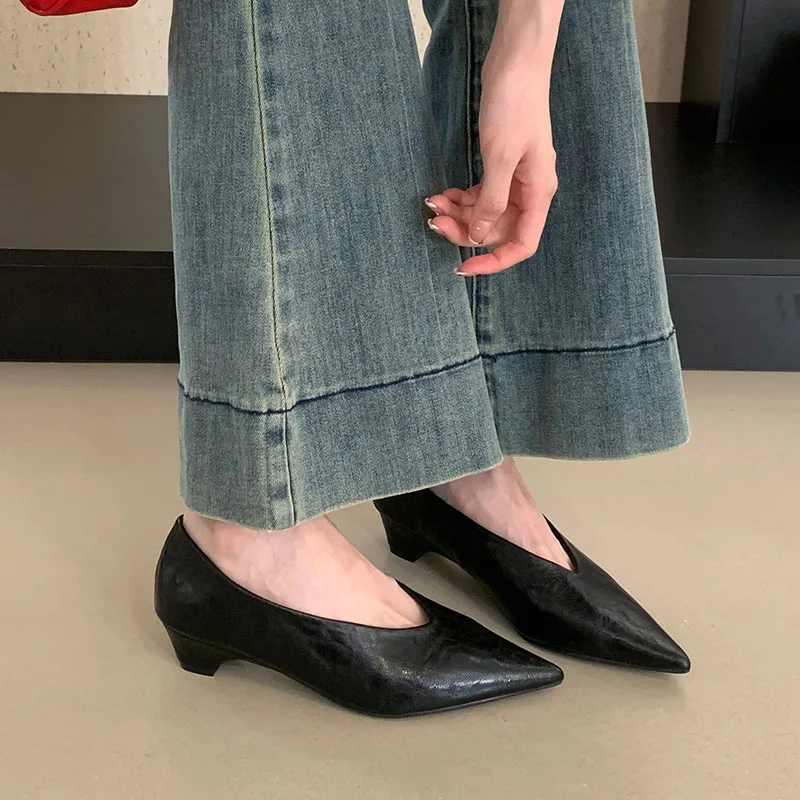 2025 New Fashion Shallow Ladies Décolleté con tacco basso Scarpe di lusso femminili con punta a punta Calzature Slip On Scarpe con tacco da donna