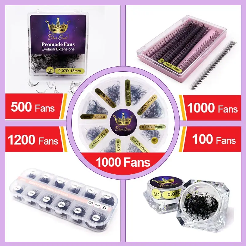 1000 Fans Tiny Spitzen Schlank Schmale Basis Vorgefertigten Volumen Fans Sharp Stem 3D-14D Faux Cils Naturel Individuelle Manga Lash Erweiterung