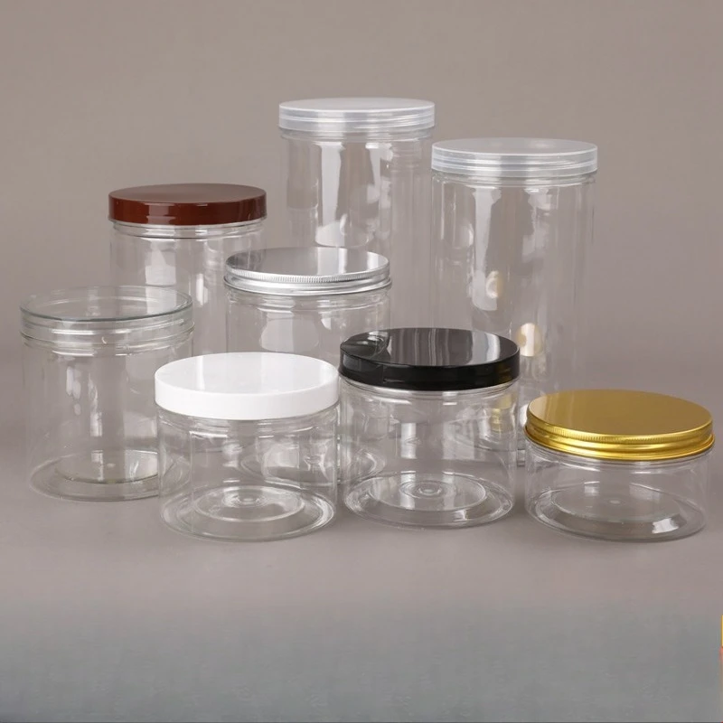 20pcs 89R Tooth 150~1000ML White Cap Transparent Lid Cover Clear Empty Packaing PET Plastic Jar Pot Container Bottle