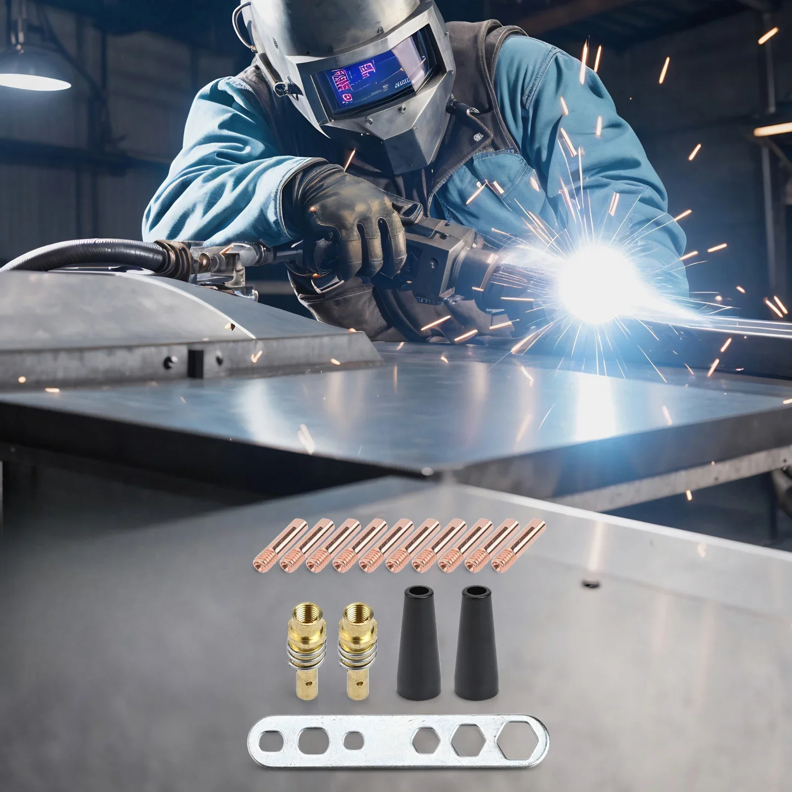

Copper Welding Tips Flux Core Gasless Nozzle Welding Projects Efficient Current Stabilization 15AK Welding Accessory Kit