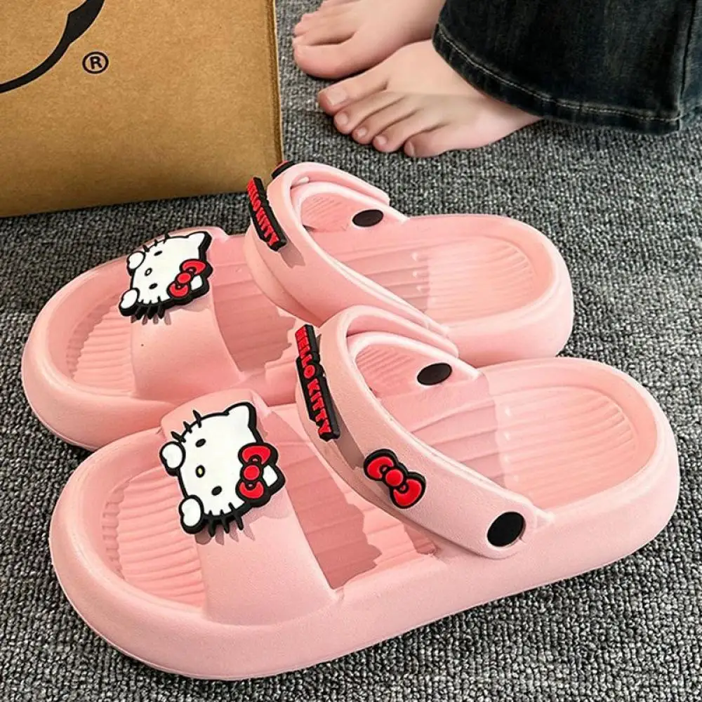 

Женские летние тапочки с героями мультфильмов «Hello Kitty» Sanrios Kawaii, милые нескользящие домашние сандалии в стиле аниме, модная студенческая обувь для девочек