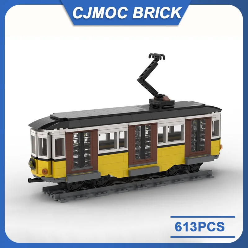 MOC Urban Retro Railway Tracks Train Typical Milanese Tram DIY Building Blocks Technology Model Creative Kids Bricks Toys Gifts