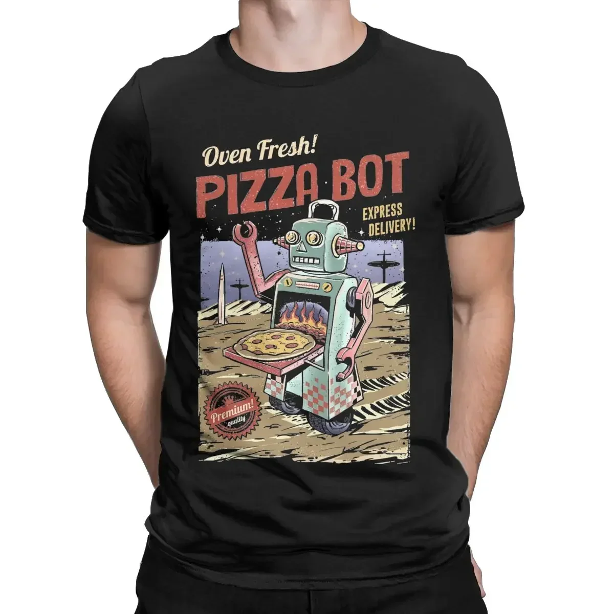 Pizza Bot Retro Robot T Shirt Men's Cotton Casual T-Shirts O Neck Kill All Humans Tee Shirt Short Sleeve Clothing Gift Idea