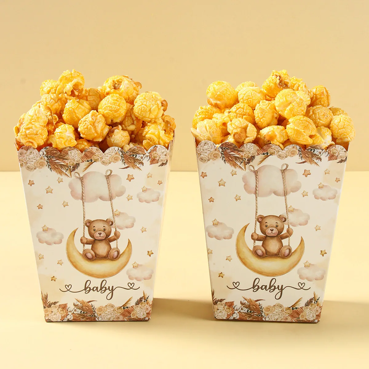 Gold Bear Popcorn Boxes Kids Birthday Party Decoration Baby Shower Candy Cookie Boxes Birthday Gift Boxes Decoration