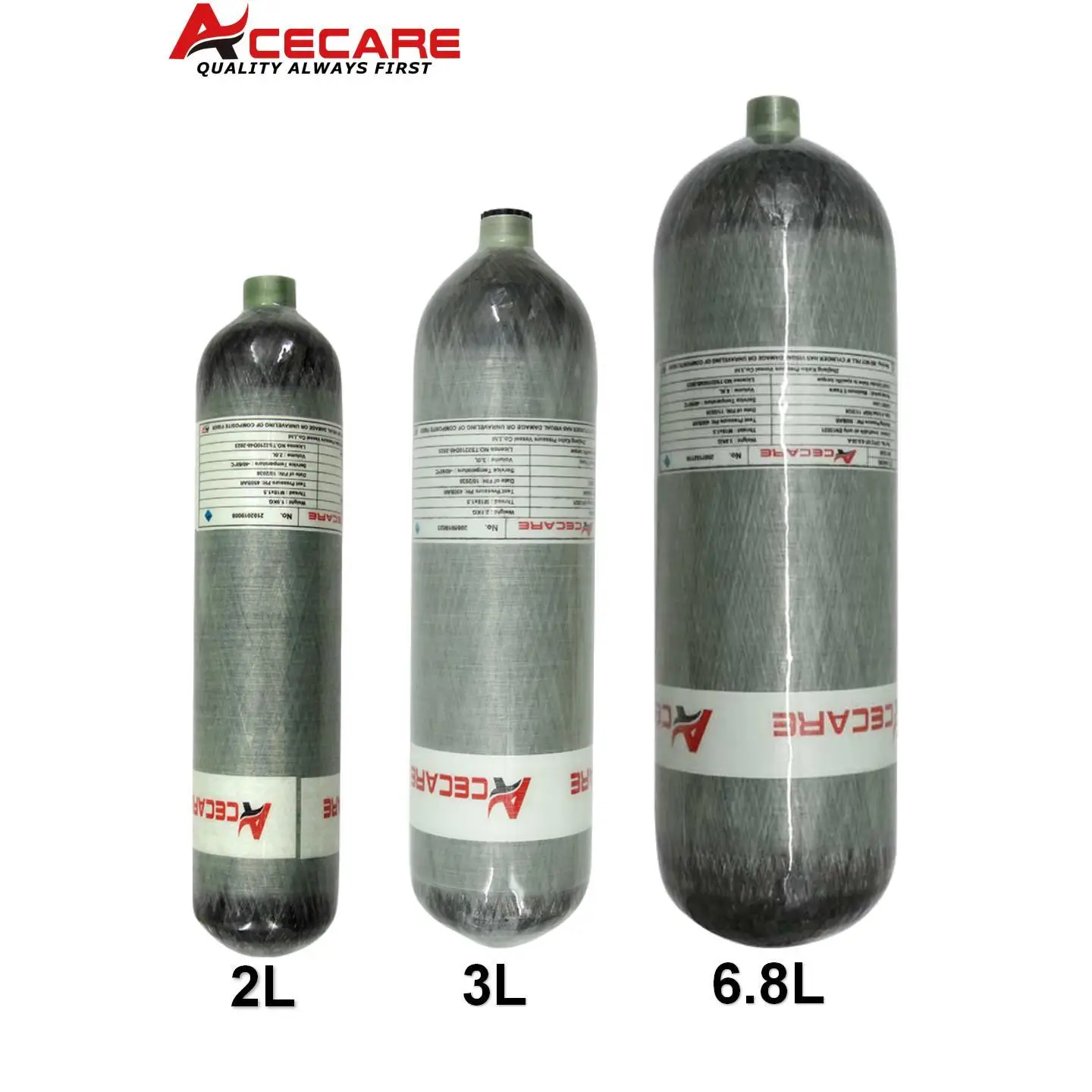 ACECARE 4500Psi 300Bar 30Mpa 6.8L/3L/2L Carbon Fiber Cylinder High Pressure Tank HPA Air Bottle for Diving Scuba M18*1.5