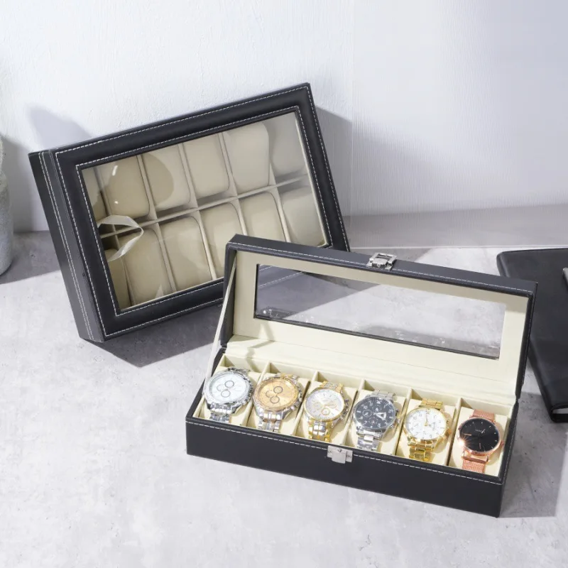 DELESYS クラシックスタイル 大容量 ブラックレザー 腕時計収納＆ディスプレイボックス 手作りのエコフレンドリーレザー ギフトウォッチボックス