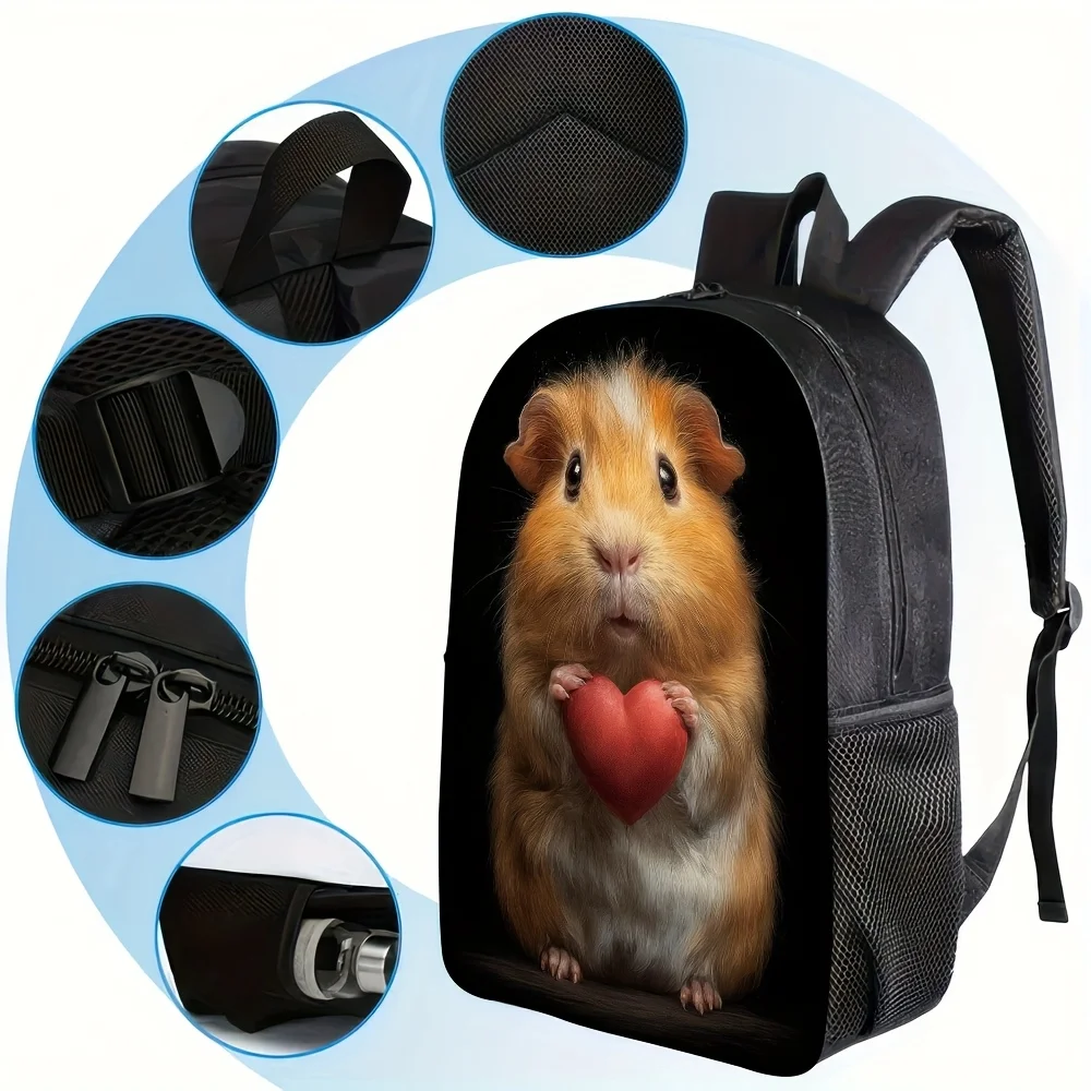 1pc Cute Guinea Pig Backpack - Lightweight Large Capacity School Bag with Adjustable Straps & Side Pockets, Black Backpack with