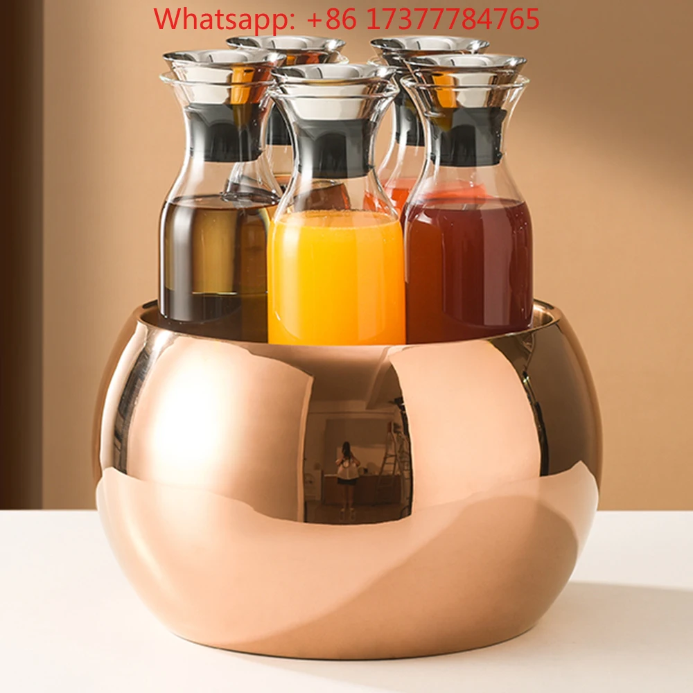 6.5 L Rose Gold Beverage Containers Juice Dispensers with 5 Glass Bottles and Stainless Steel Base  for Hotel Buffet Parties