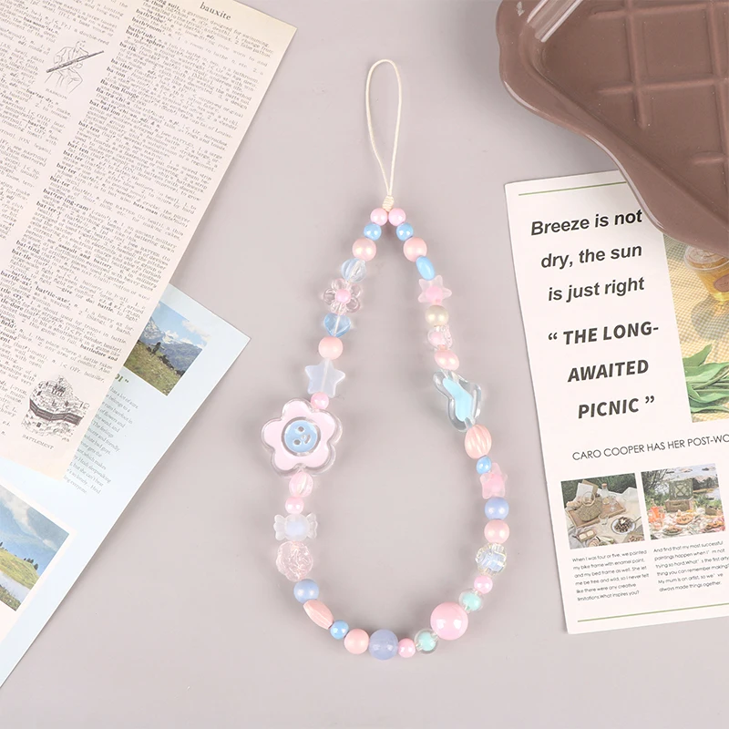 Y Pink Blue Butterfly Love Flowers Mobile Phone Chain Stars Candy Butterfly Knot Keychain Pendant Cell Phone Lanyard Camera Chai