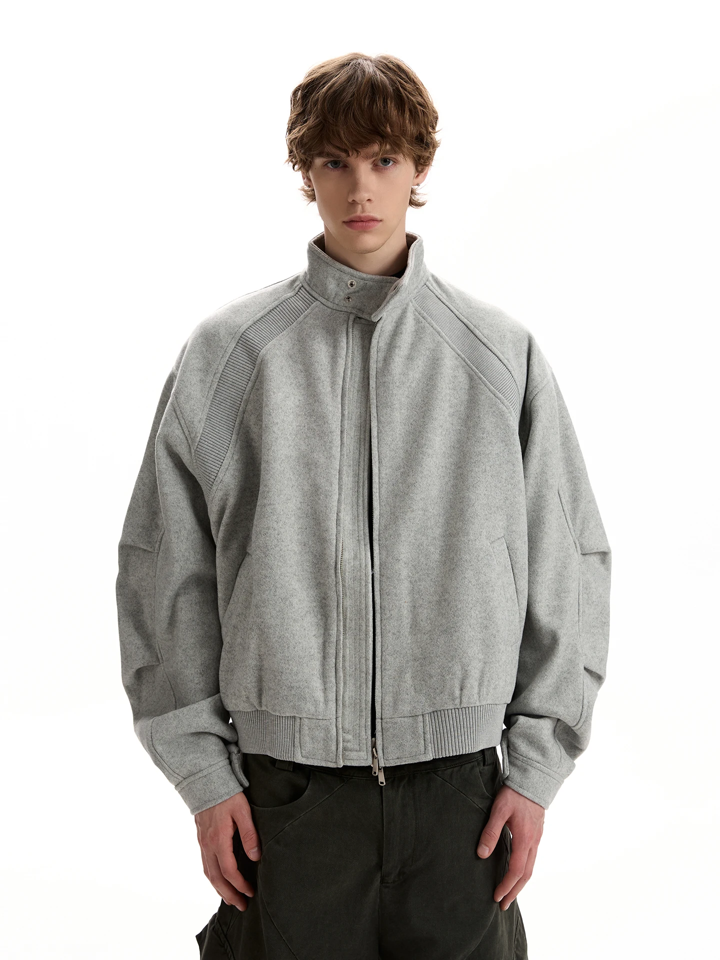 

American Retro Deconstructed Stand Collar Open Cardigan Jaet Loose ort Woolen Coat Autumn Casual Sle Polyester Fiber